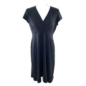 EILEEN FISHER‎ Black Midi Dress Size S Surplice Neckline Cap Sleeve
